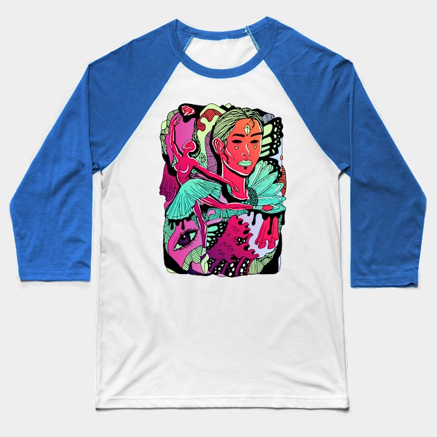 Blue Red Blend Ballerina Baseball T-Shirt by kenallouis